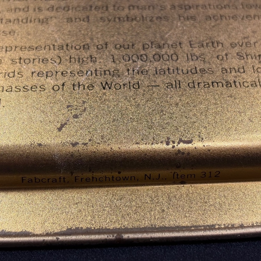 Fabcraft 1964 1965 New York Worlds Fair Unisphere Metal Souvenir Tray Item 312 - Picture 7 of 7